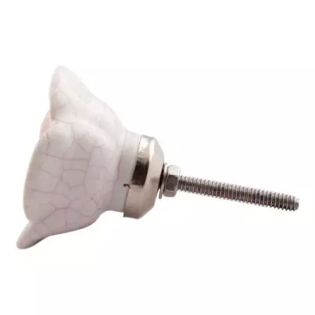 White Pink Crackle Medium Rose Flower Ceramic Knobs